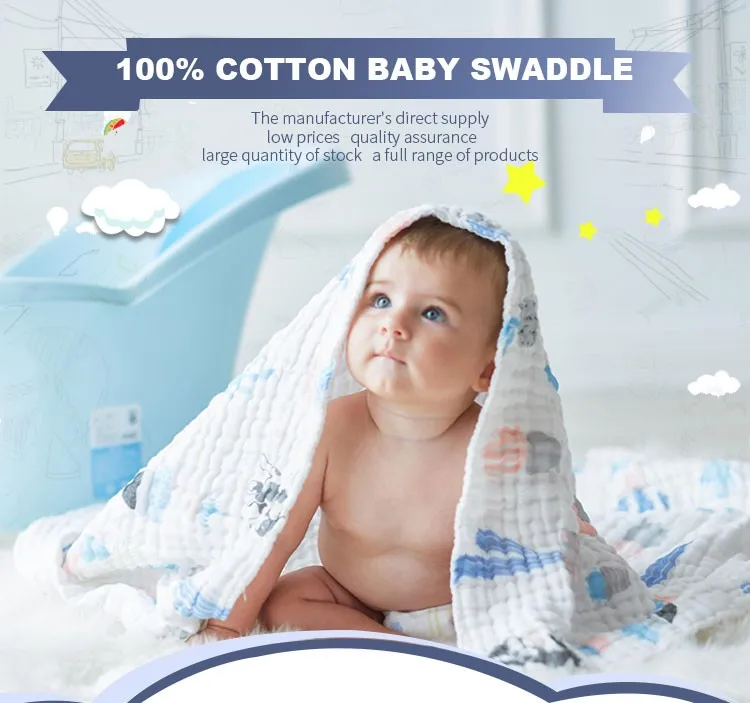 Cotton Baby Muslin Wraps Swaddle Blanket Print Customized Woven Square Plain 100 Cotton Soft