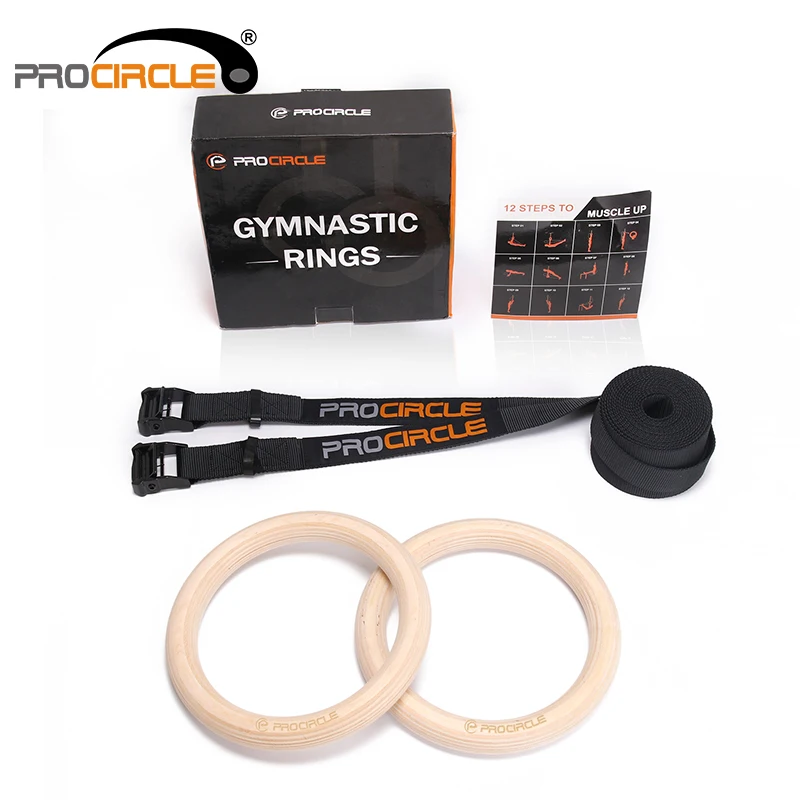 

Nylon Strap Cross Fitness Wooden Training Gymnastic Rings, Black strap;wooden color ring