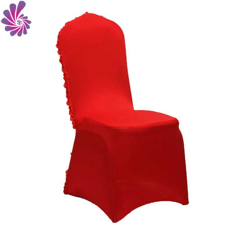 Hotel Banquet Water white Embroidery Satin Rose Spandex Stretch Chair Cover Wedding