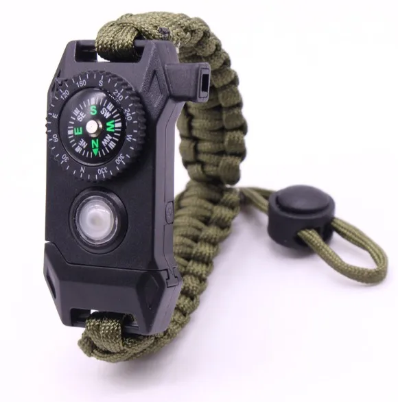 Outdoor Survival tools Flint Gear Kit Paracord Survival Bracelet With Compass Sos Led Light