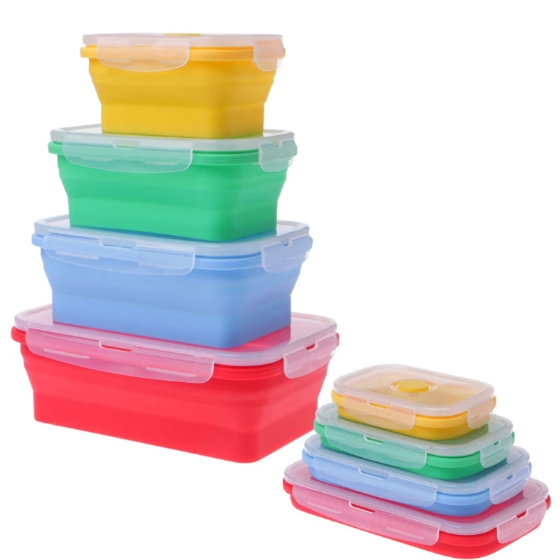 

Shipping Free 4 Silicone Food Storage Containers Collapsible Lunch Bento Box Microwave, According to pantone color