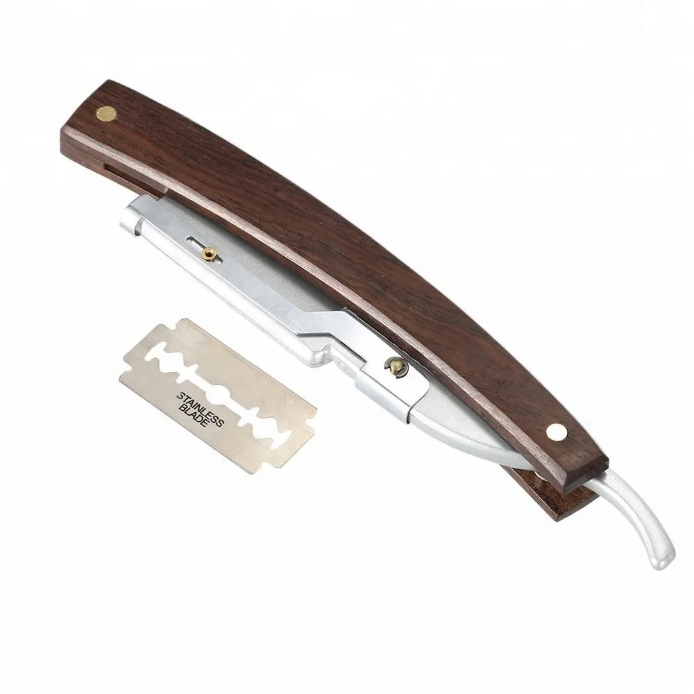 

Custom Barber Straight Razor Stainless Steel Folding Straight Barber Razor With Grey Ebony handle, Brown
