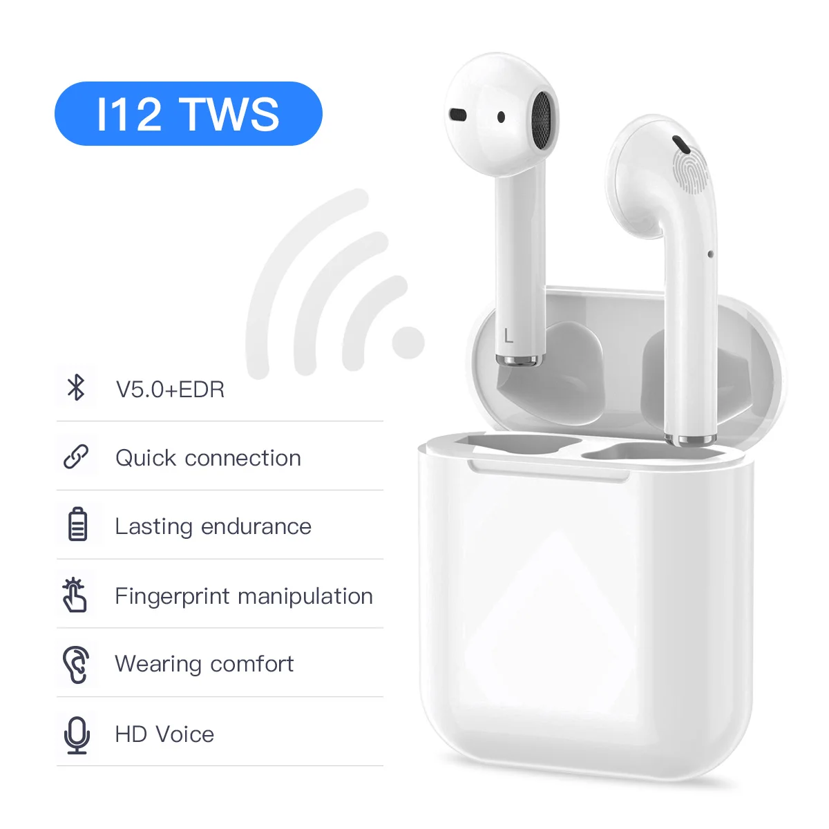 I12 Wireless TWS Earphones HIFI V5.0 Smart Earbuds Headset With Touch Control Blue tooth TWS Earphones For Airpods