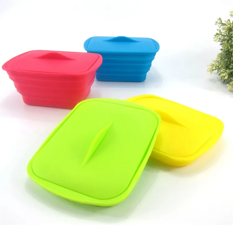 

Kitchen Creative Telescopic Foldable Silicone Lunch Box Food Container Bowl With Cutlery Microwave Oven, Random