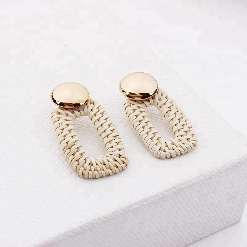 

Fashion Women Geometric Saudi Arabia Gold Straw Crochet Handmade Silver Gold Drop Earrings