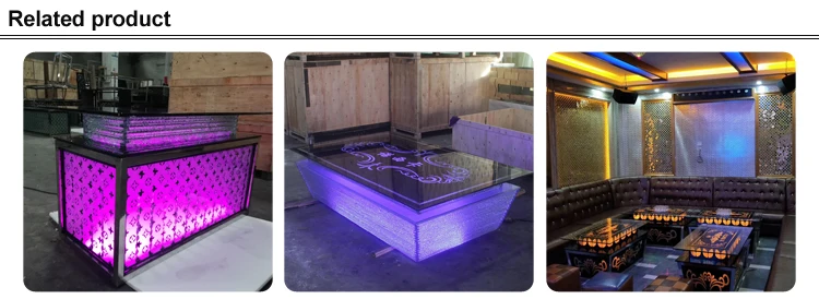 Led furniture stainless steel meta night club cocktail bar table