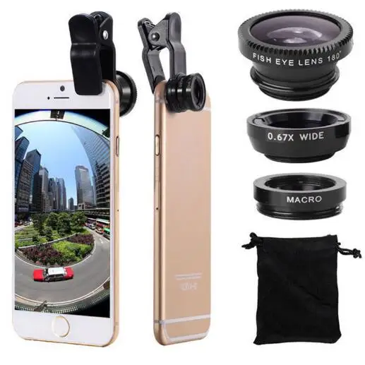 Fish eye lens 3 in 1 universal mobile phone camera wide+macro+fish eye lenses for iphone