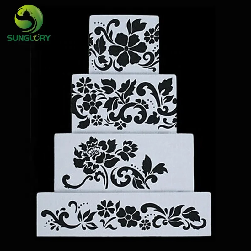 

Ferramentas Bolo 4PCS Flowers Fondant Decorating Cake Stencil Kitchen Cupcake Decoration Template Mold Baking Tools For Cakes