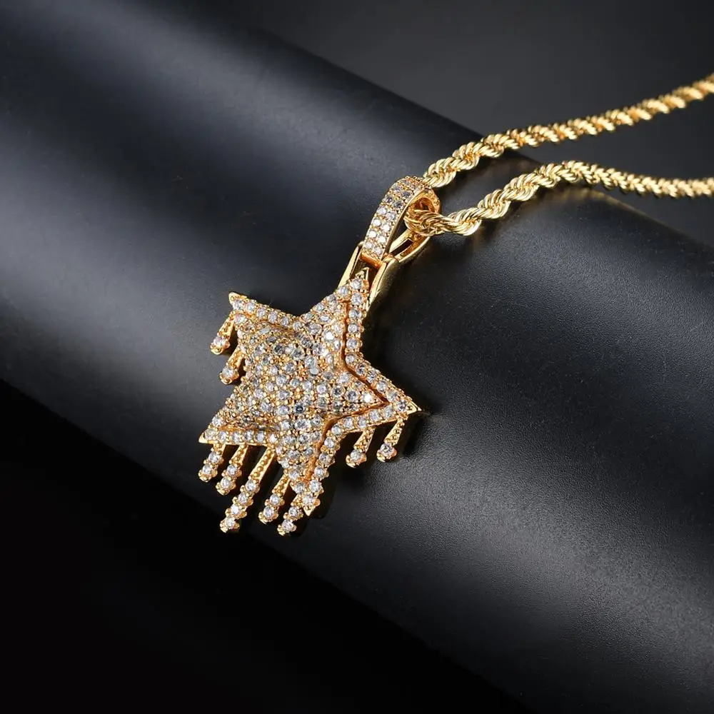 

Hip Hop Five-pointed star Pendant Copper Micro pave with CZ stones Necklace Jewelry for men and women CN041