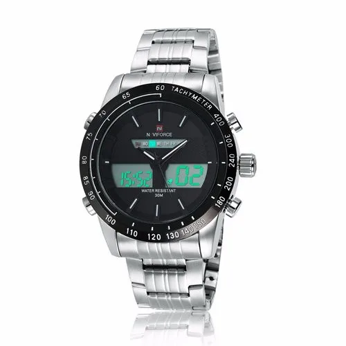 

Naviforce 9024 Men Full Stainless Steel Waterproof LED Digital Quartz Military Sport Wristwatch Relogio Masculino, As picture