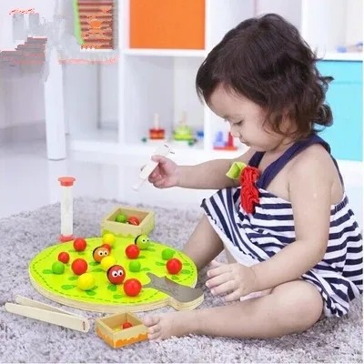 Funny educational wooden toy montessori colorful fruit tree clip balls hand eye coordination toy 1pc