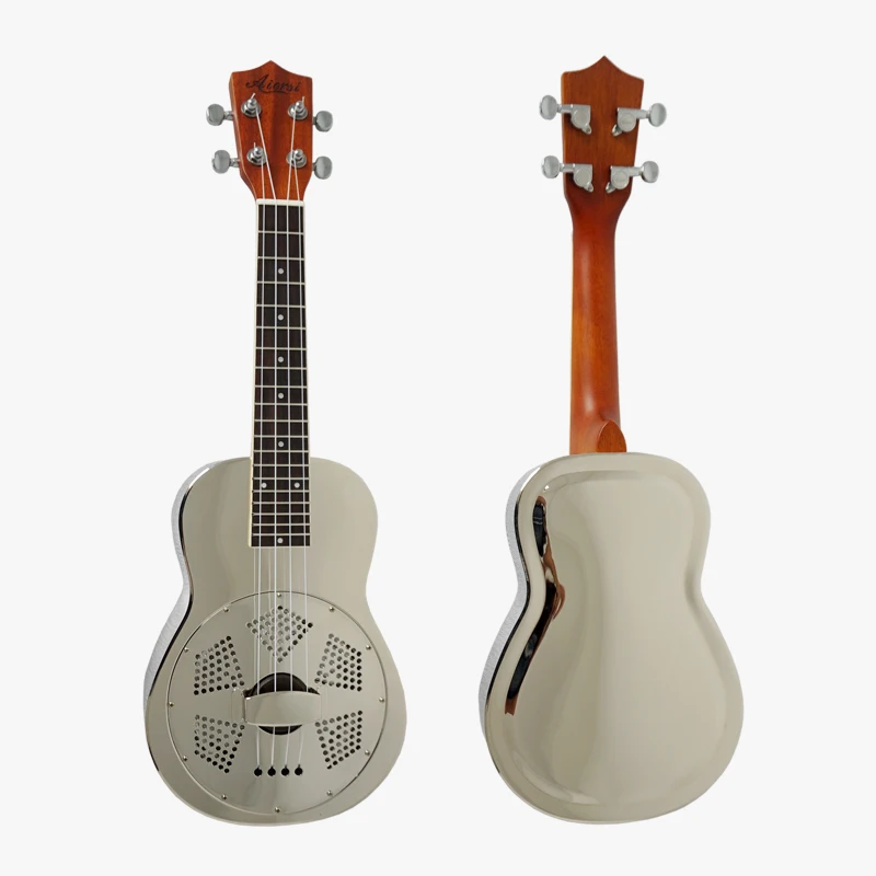 

Aiersi Brand Wholesale Concert Gloss Finish Brass Body Resonator Ukulele Hawaii Ukelele BSU003C