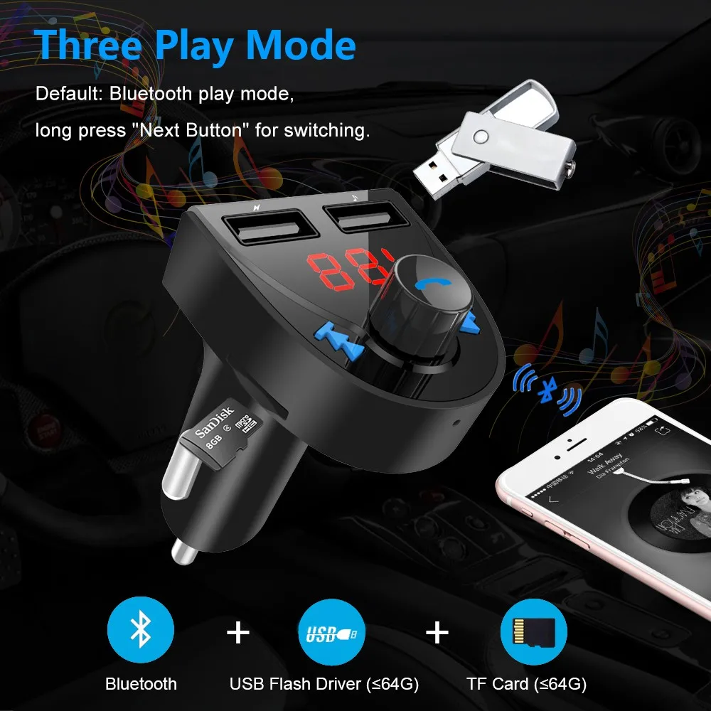 Universal Wireless Handsfree Bluetooth Car Kit Hk201 With Dual Usb Port