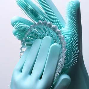 Image of Custom Made 100% Food Grade Bpa Free Silicone Rubber Heat Resistant Brush Magic Scrubber Washing Cleaning Dishwashing Gloves