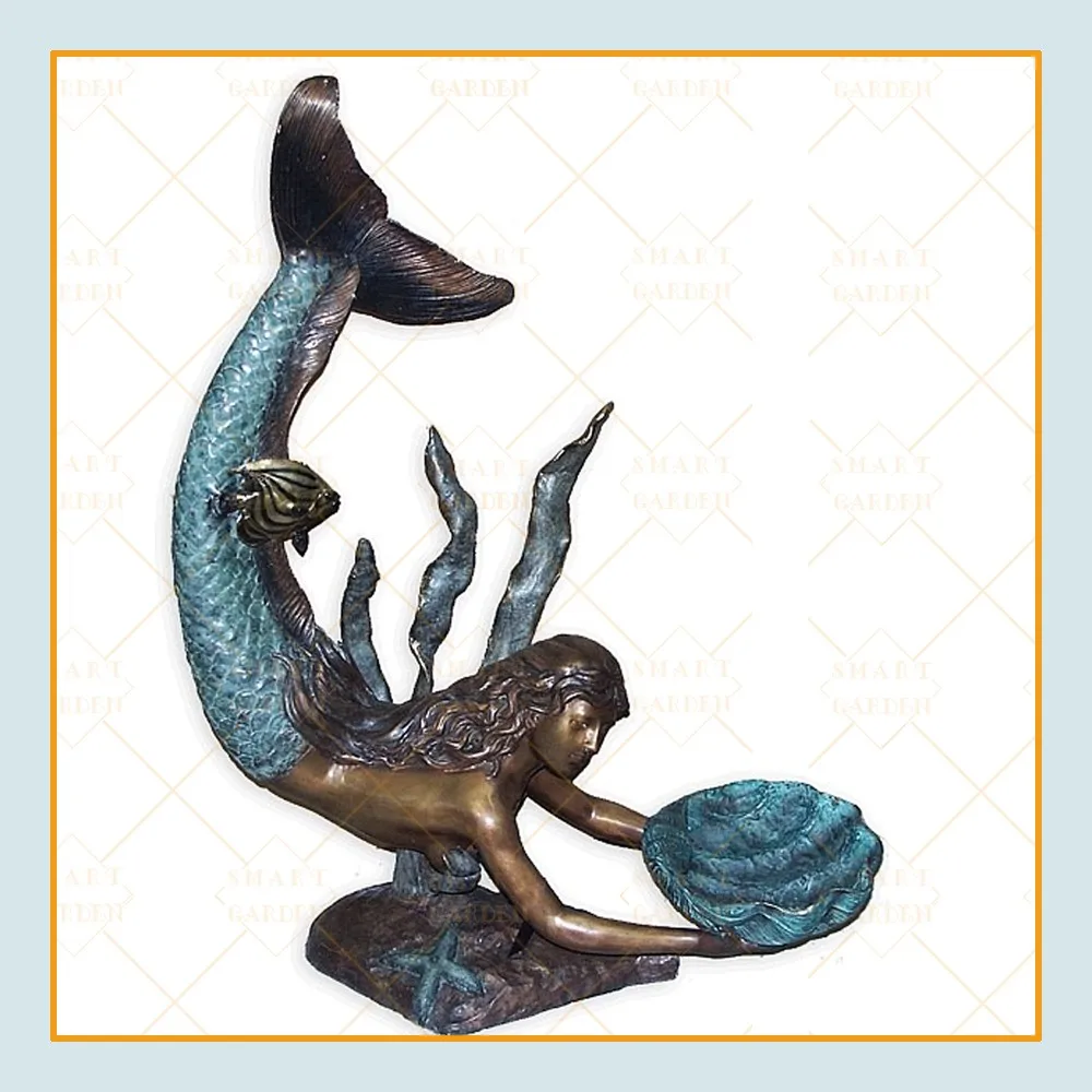 Outdoor Bronze Water Fountain Sculpture Life Size Mermaid Statue For