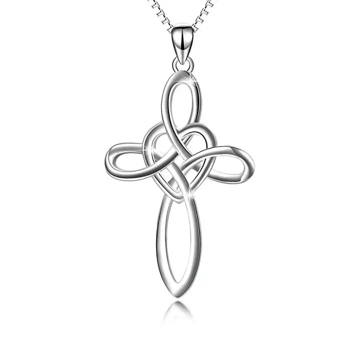 

Celtic Knot Cross Necklace Sterling Silver Infinity Love Heart Pendant Necklace