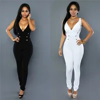 

Jumpsuit Long Pants Women Rompers Sleeveless Deep V-neck 2018 Solid Sexy Night Club Elegant Slim Jumpsuits Overalls