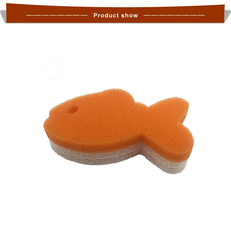 Wholesale Custom Child Foam Coral Bath Sponge Yellow Fish Shape Baby
