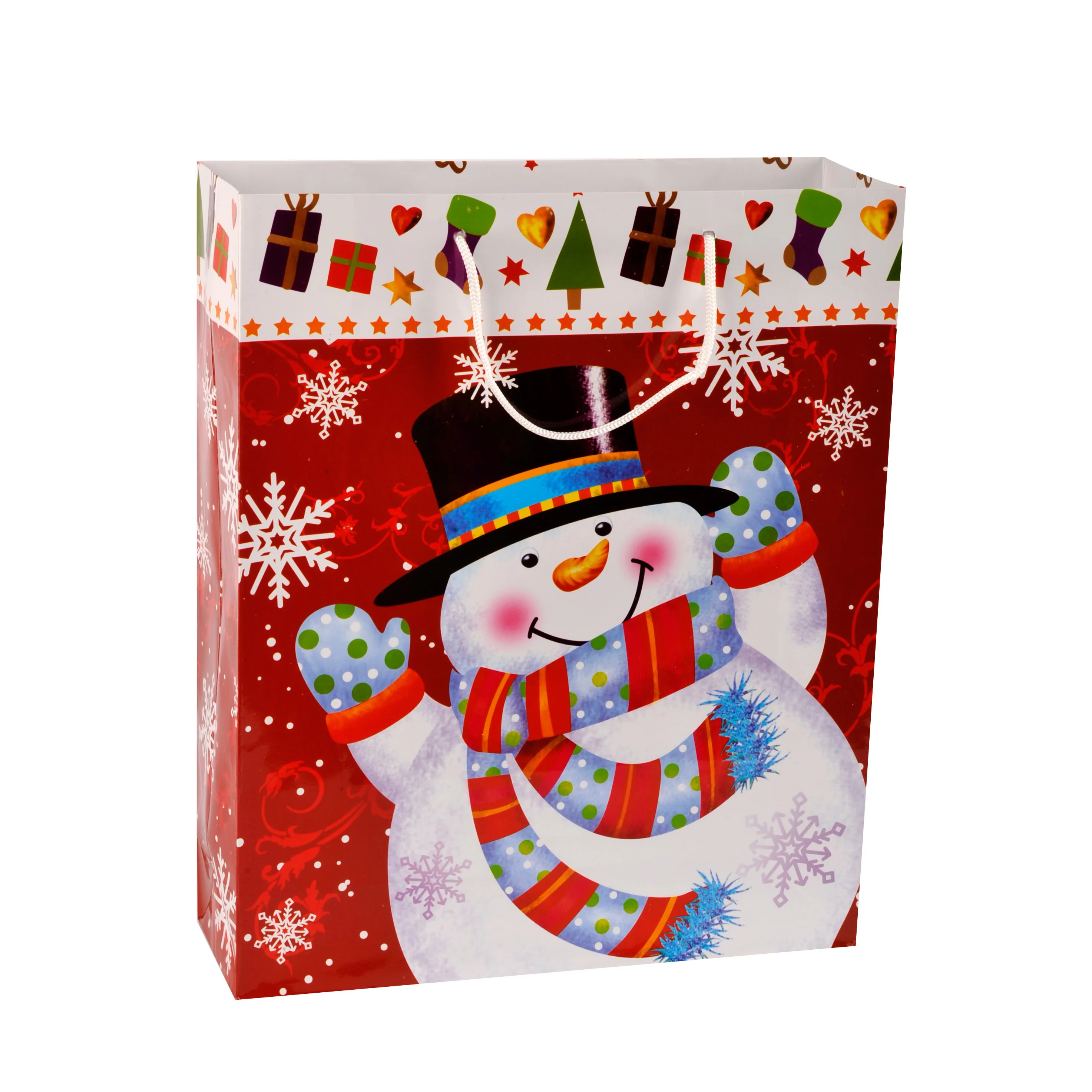 Fashion Snowman Print Kids Party Gift Christmas Paper Bags With Rope Handles