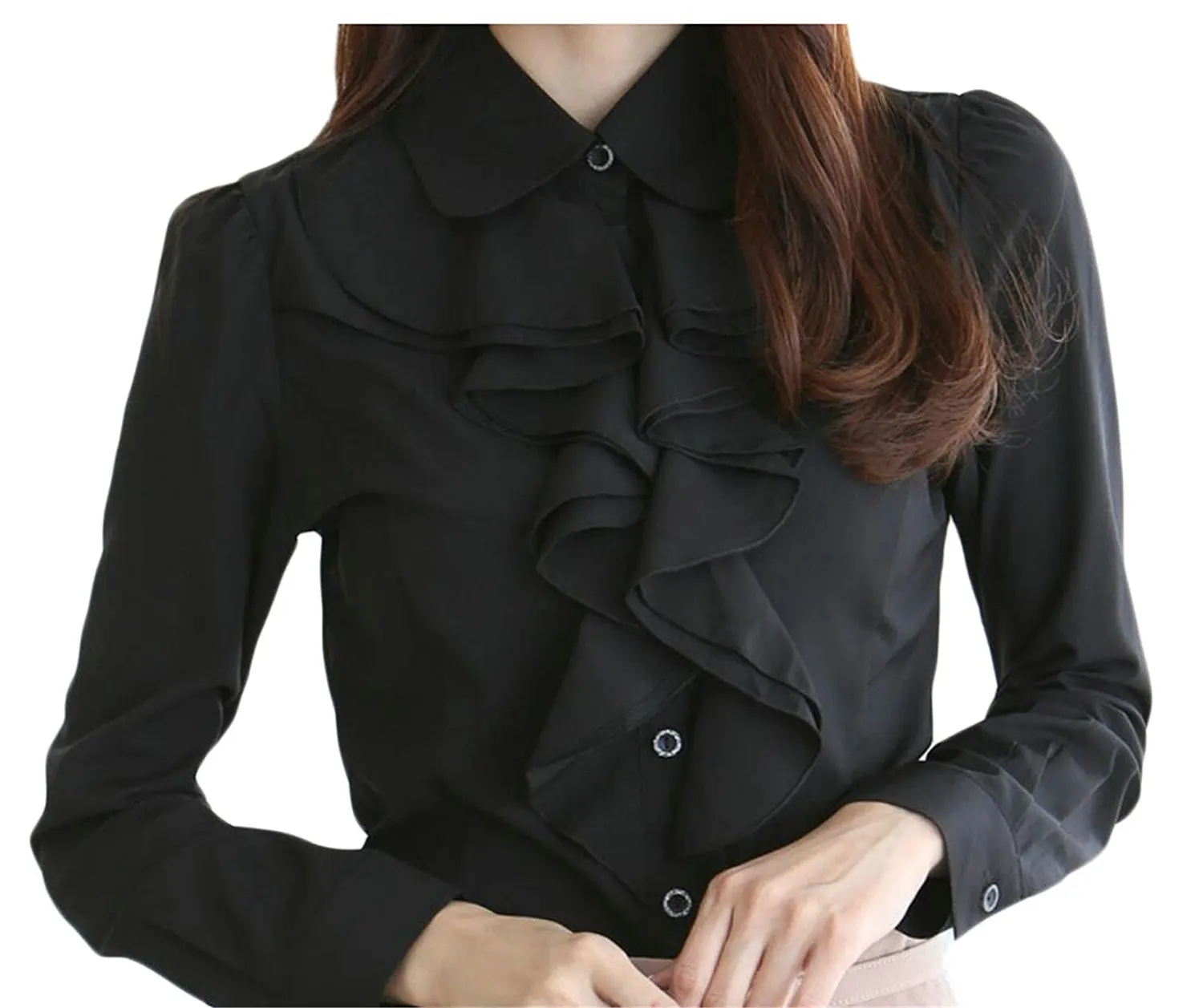 HTOOHTOOH Womens Casual Ruffle Sweatshirt Long Sleeve Round Neck Pullover Blouse