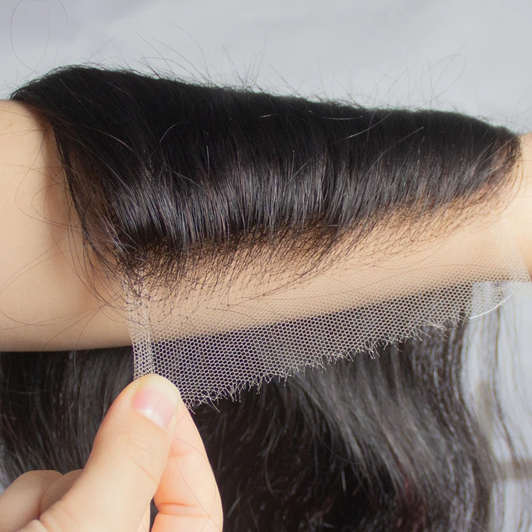 

Body wave 13x6 invisible closure front custom brazilian hair swiss transparent film thin skin lace front frontals , HD film lace, Natural color