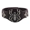 Punk Mens Spider Skull Head Charms Leather Bracelet with adjustable metal buttons