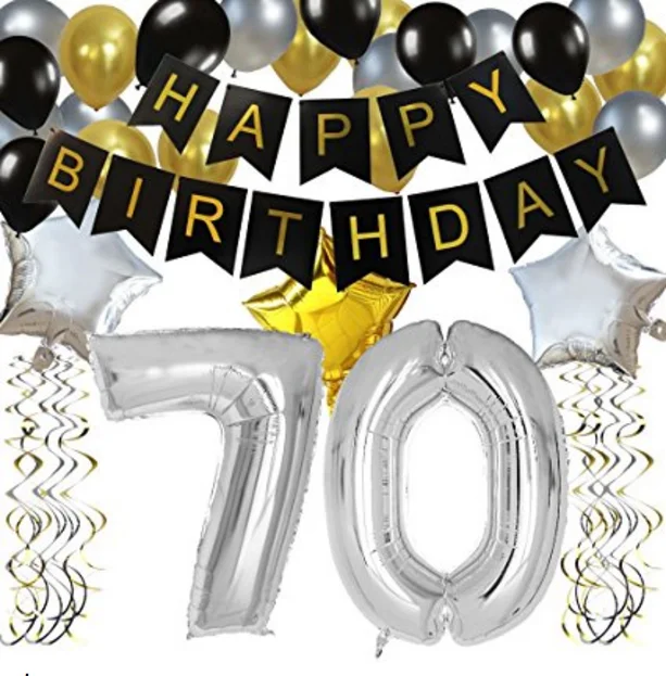 70th Birthday Party Decorations Kit Black Happy Birthday Banner