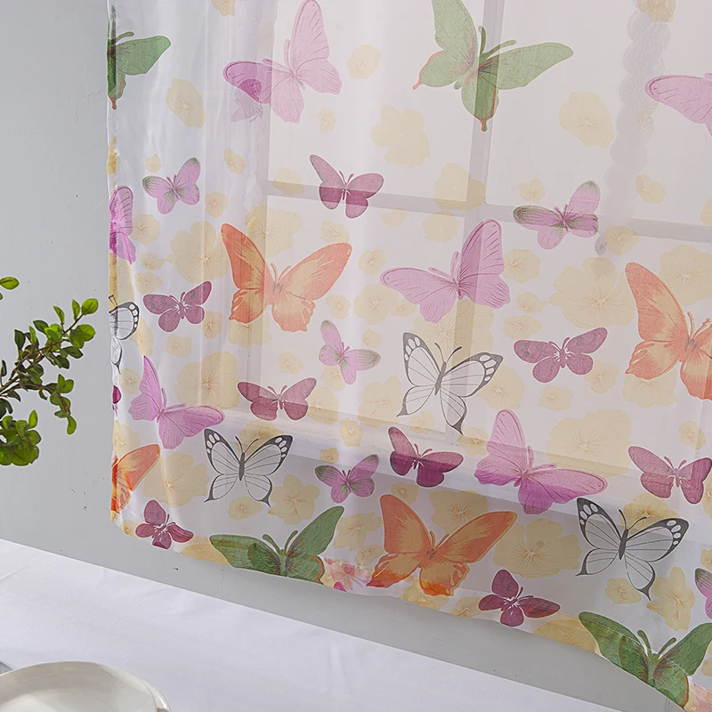 New Product Comfortable Design Polyester Butterfly Printed Window Sheer Curtain Fabric
