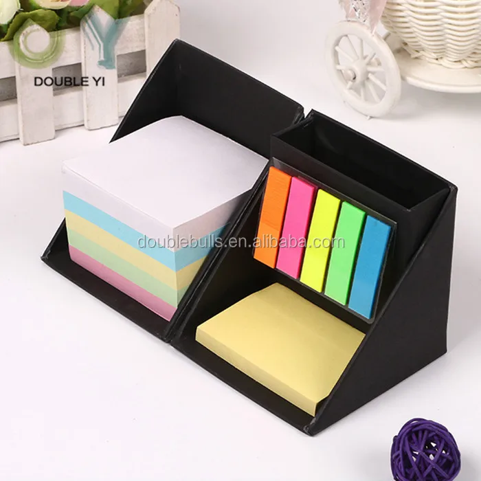 Custom Logo Foldable Cube Pen Holder Sticky Note Memo Pad Box With Pen