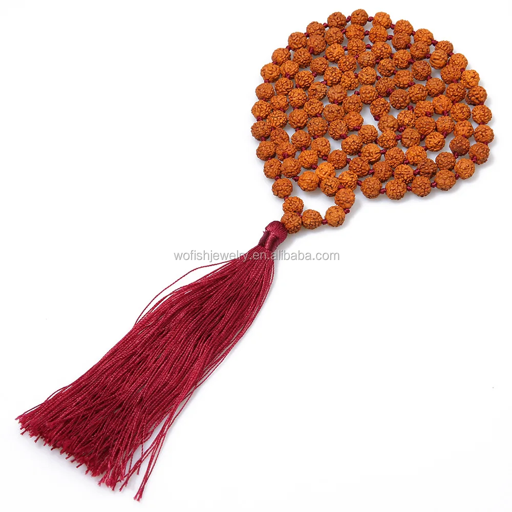 

Fashion 108 pieces mala rudraksha wood bead pray necklace with silk tassel, Picture