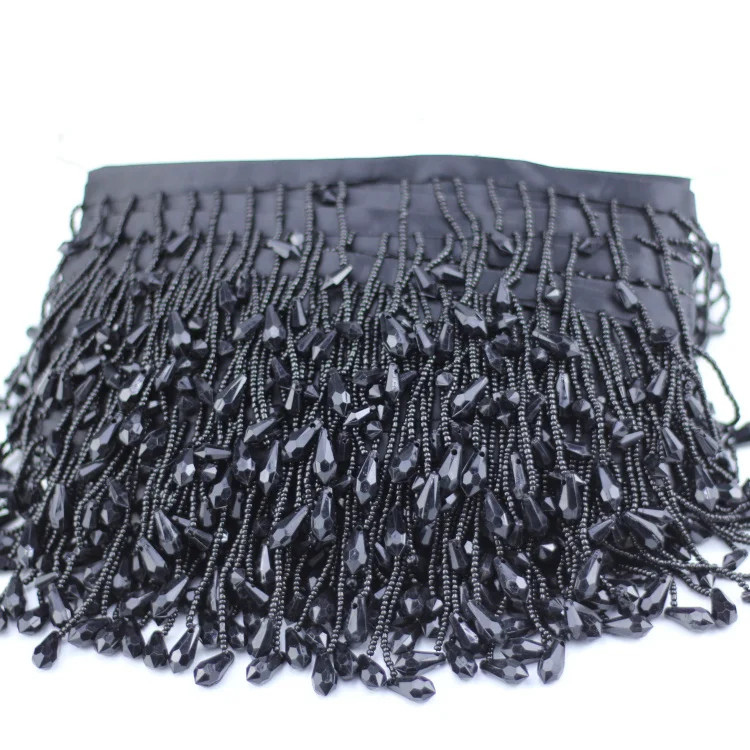 

Wholesale Fancy Decorative Black Beads Hanging Tassel Fringe Trim For Women's Clothing Or Curtains, As sample or customized