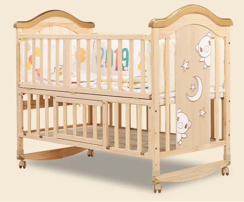 Convenient Wood Kids Bed Attachable Parent Bed Bedside Baby Crib