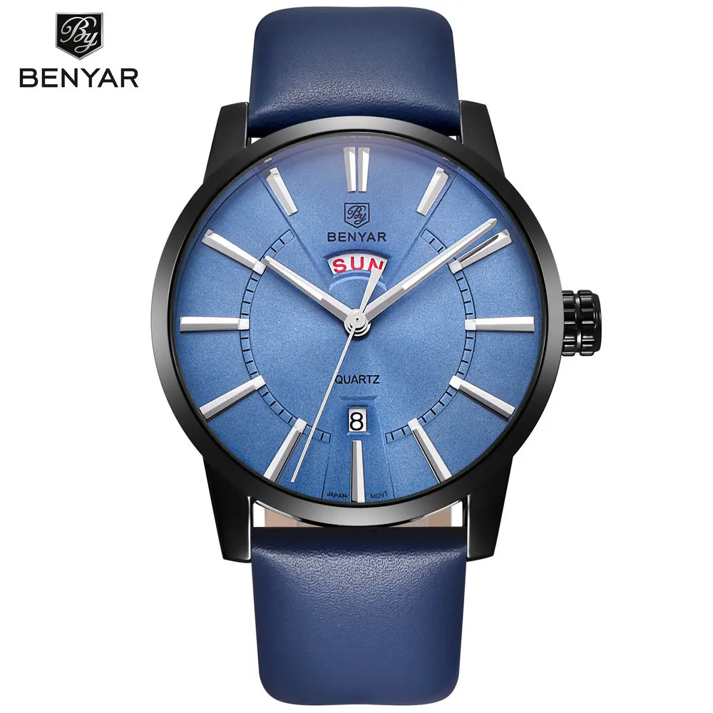 

New Style 2018 Benyar 5101M Wristwatch, Leather Men Watch With Hardlex Dial Window, 4 colors for you choose