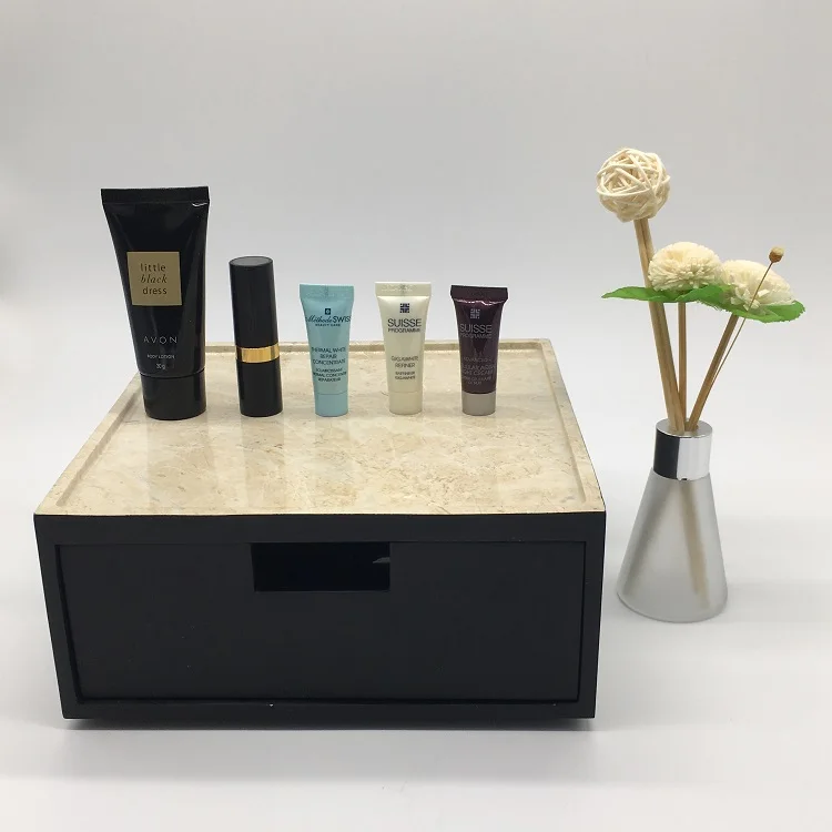 Black Hotel Resin Cosmetic Bathroom Organizer Storage Box