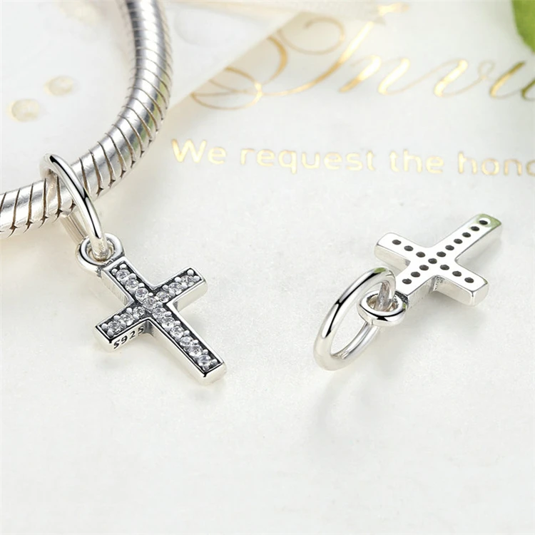 

925 Sterling Silver Little Cross Dangle Bead For European Charm Bracelets