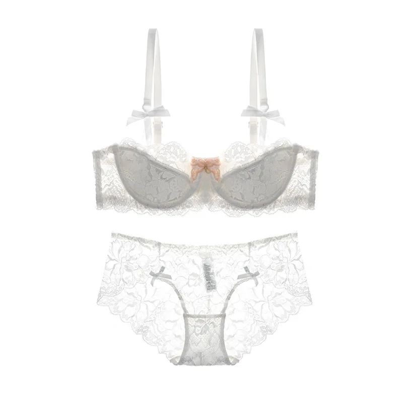 

High Quality Ladies Sexy Red Gray Black White Bra Panty Set Lingeries Half Cup Plus Size Womens Underwear With Lace