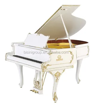 Bisini 88 Keys Antique Design White Polished Baby Grand Piano