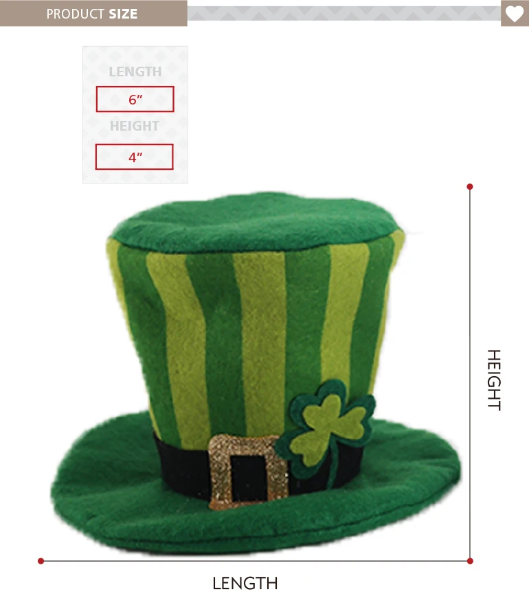 St Patricks Day Table Top Decoration Green Shamrock Felt Mini Top Hats ...