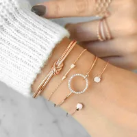

SinDlan 4Pcs/set Korea Style Fashion Arrow Crystal Circle Knot Opened Adjustable Geometric Gold Chain Bracelet for Women