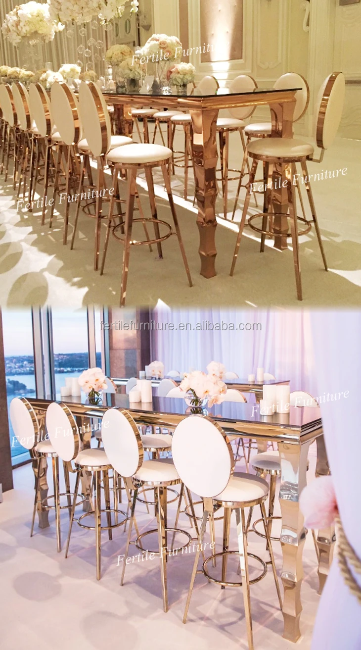 Party Design Tempered Glass Top Long Narrow Gold Bar Tables For Sale