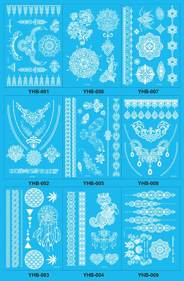 White ink body art tattoo sticker waterproof lace temporary tattoo
