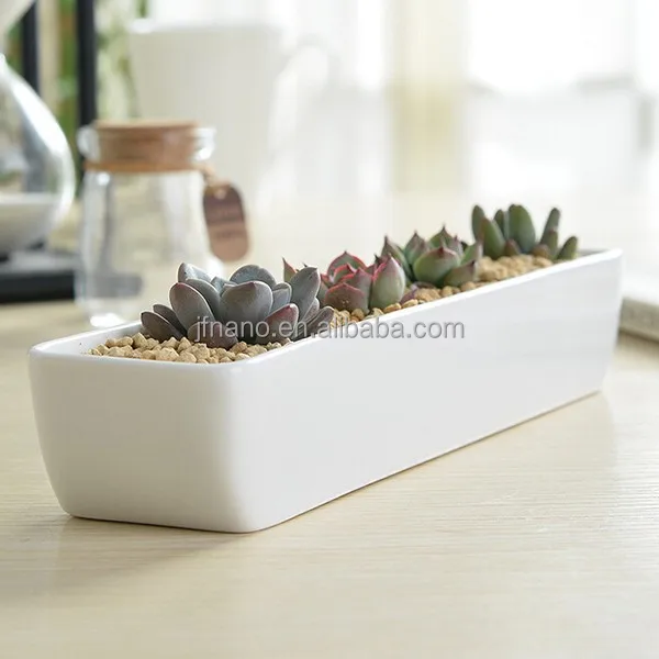

Indoor decor small white ceramic rectangular flower pots