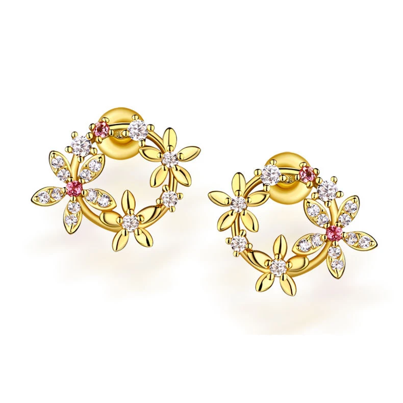 

New design fashion flower round hoop 14k gold plating earrings, Red