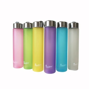 280ml  custom made transparent plastic frosted thin water bottle portable with stainless steel lid