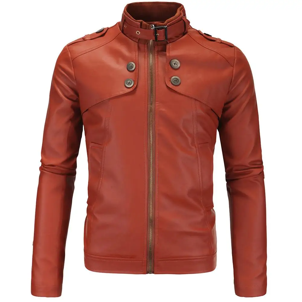 

New fashion Men British style Stand Collar Motorcycle PU Leather Jacket with wholesale price, Black;brown
