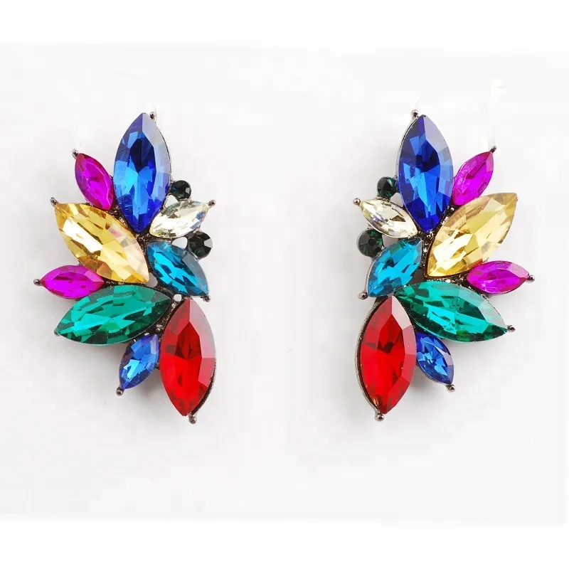

4 x 2.5 cm 15.3g White,Red, Blue, Black Colors Available Luxury Fancy Gemstone Crystal Stud Earrings, White;red;blue;yellow;colorful