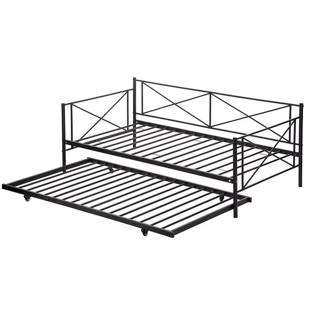 oldzon Twin Size Metal Bed Framed W/Trundle Sofa Daybed Frame Home with Ebook