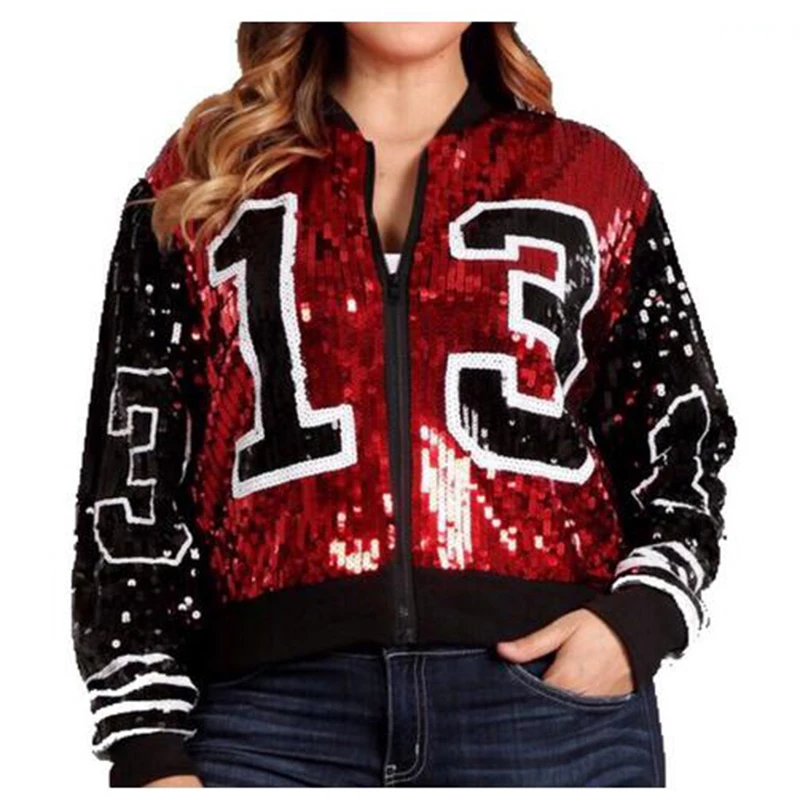 13 style customize sequin bomber jackets Long Sleeve Woman Varsity Jacket