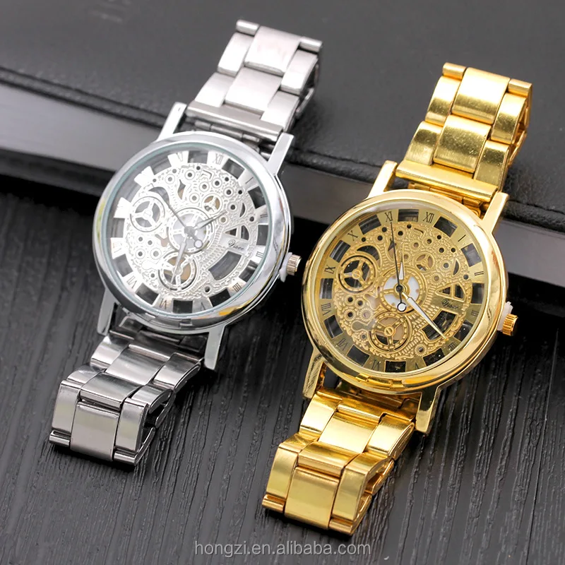 

New Brand Luxury Fashion Casual Stainless Steel Men Skeleton Watch Women Dress Wristwatch Steel Quartz Hollow Watches, N/a