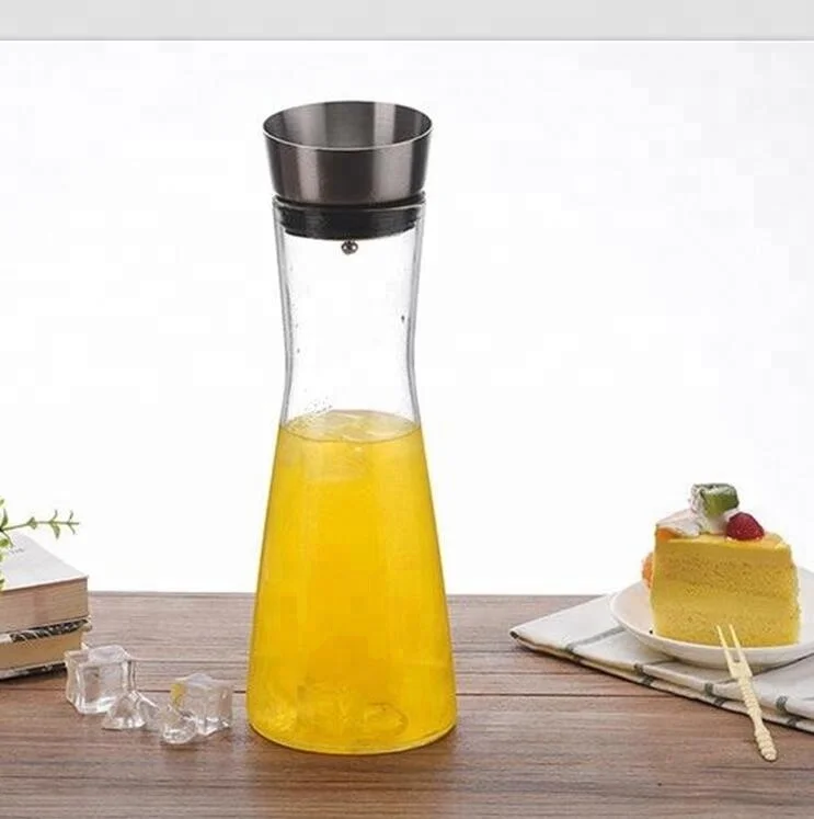 Glass Water Carafe With Lid And Protective Pour Drip Spout 1l Fridge